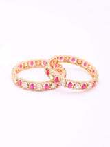 Kundan Stone Studded Openable Brass Bangles in Green and Pink