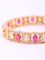 Kundan Stone Studded Openable Brass Bangles in Green and Pink