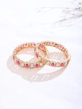 Kundan Stone Studded Openable Brass Bangles in Green and Pink