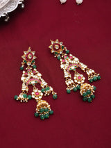 Floral Crescent Kundan Earrings with Green Bead Drops