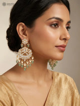 Kundan and Pearl Drop Chandelier Earrings in Brass