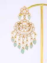 Kundan and Pearl Drop Chandelier Earrings in Brass