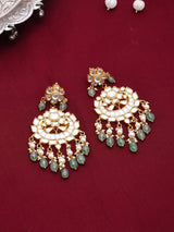 Kundan and Pearl Drop Chandelier Earrings in Brass