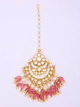 Kundan Chandelier Earrings and Maang Tikka Set in Brass