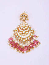 Kundan Chandelier Earrings and Maang Tikka Set in Brass