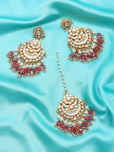 Kundan Chandelier Earrings and Maang Tikka Set in Brass