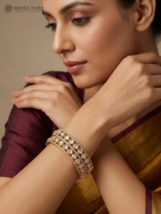 Polki Stone Studded Openable Brass Bangles