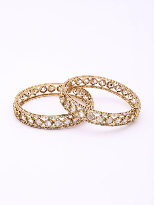 Polki Stone Studded Openable Brass Bangles