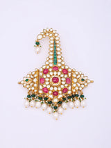Kundan Kalgi Brooch with Green Bead Drops