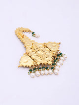 Kundan Kalgi Brooch with Green Bead Drops