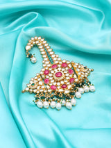 Kundan Kalgi Brooch with Green Bead Drops