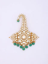 Kundan Kalgi Brooch with Green Bead Drops