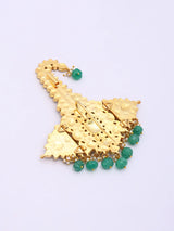 Kundan Kalgi Brooch with Green Bead Drops
