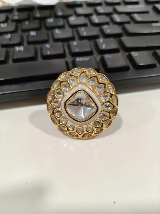 Kundan Brass Ring with Traditional Floral Motif