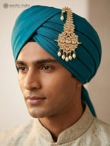 Kundan Kalgi with Pearl Drops and Green Beaded Accents