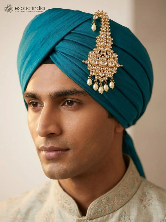 Kundan Kalgi with Pearl Drops and Green Beaded Accents