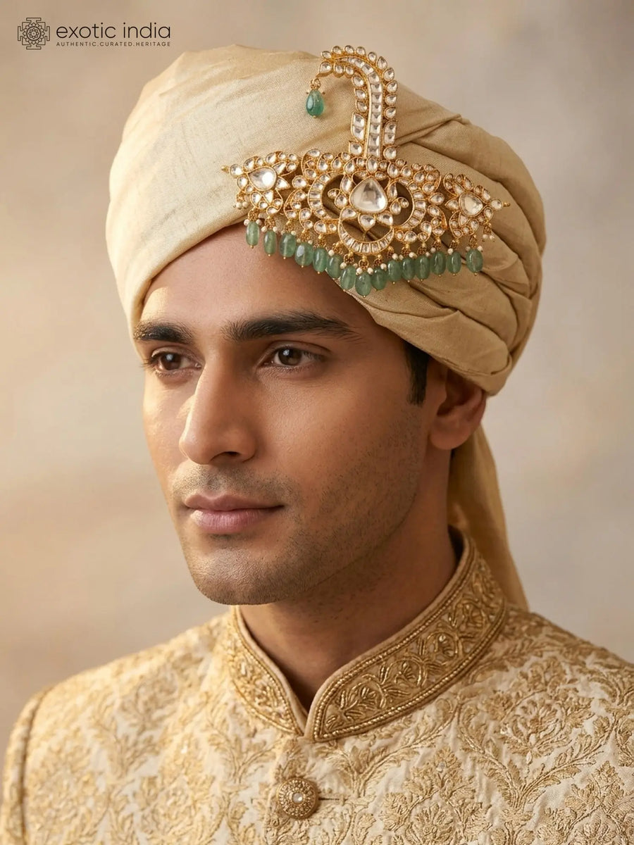 Kundan Stone Studded Kalagi with Green Bead Drops