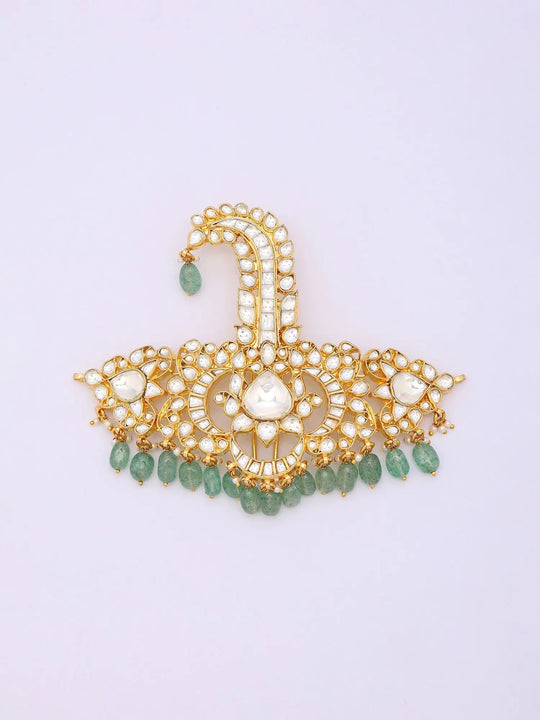 Kundan Stone Studded Kalagi with Green Bead Drops