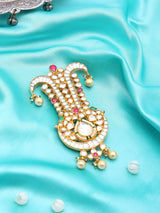 Teardrop Kundan Kalgi Brooch in Brass