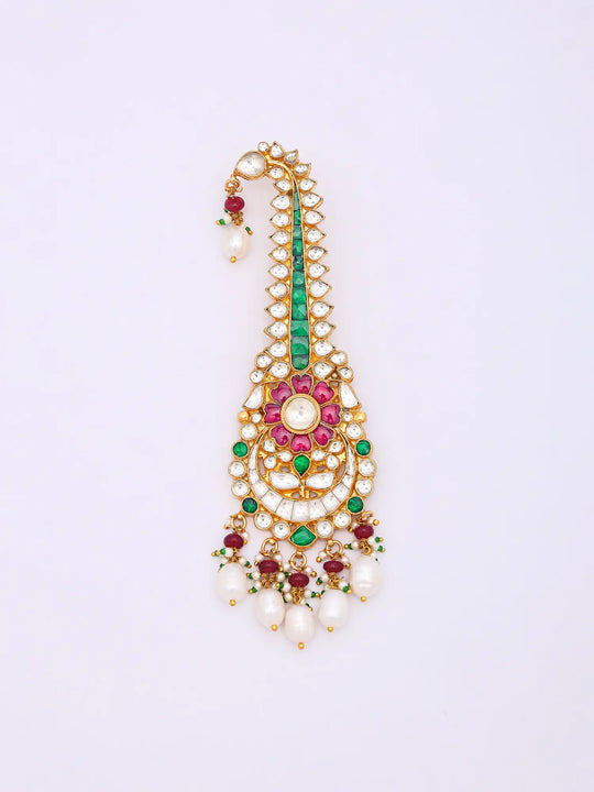 Polki Stone Studded Brass Kalagi Brooch