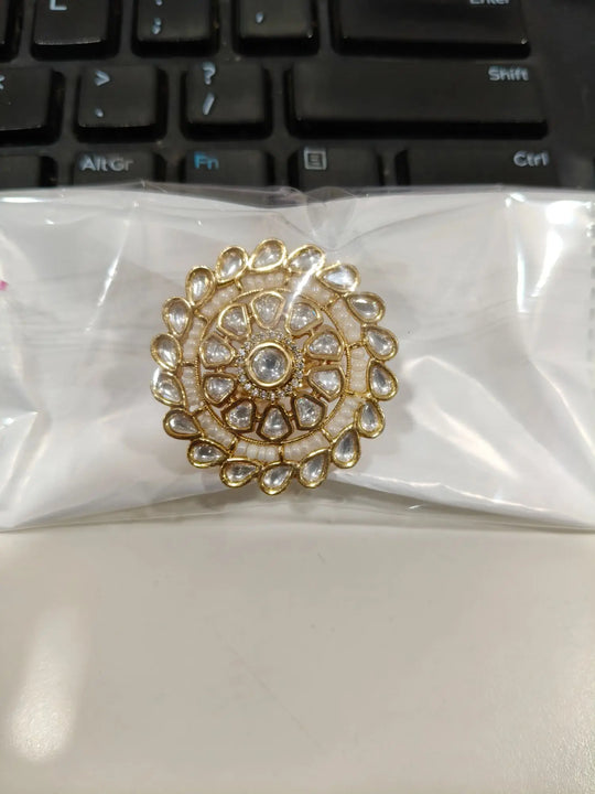 Kundan Brass Ring with Polished Meenakari Finish