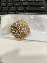 Kundan Brass Ring with Traditional Floral Motif
