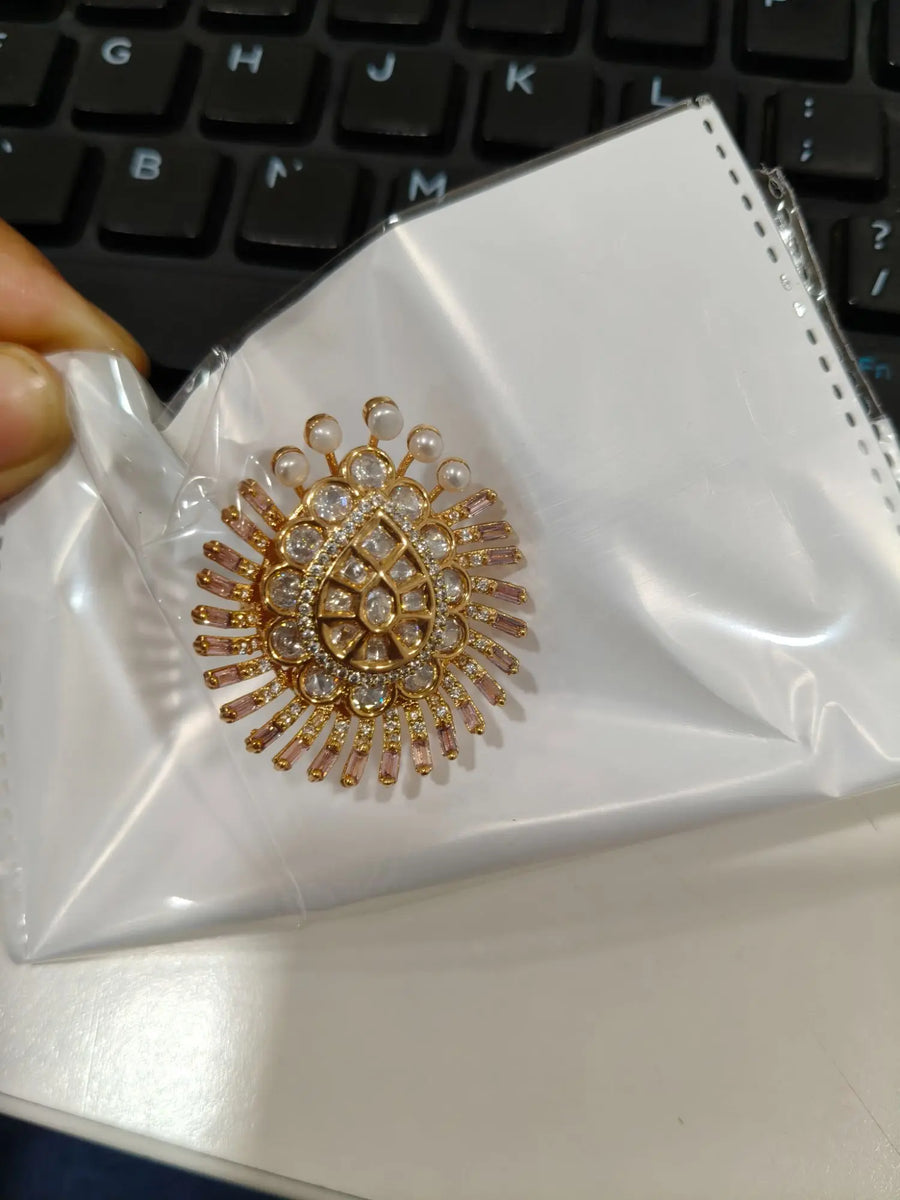 Kundan Brass Ring with Meenakari Style Floral Setting