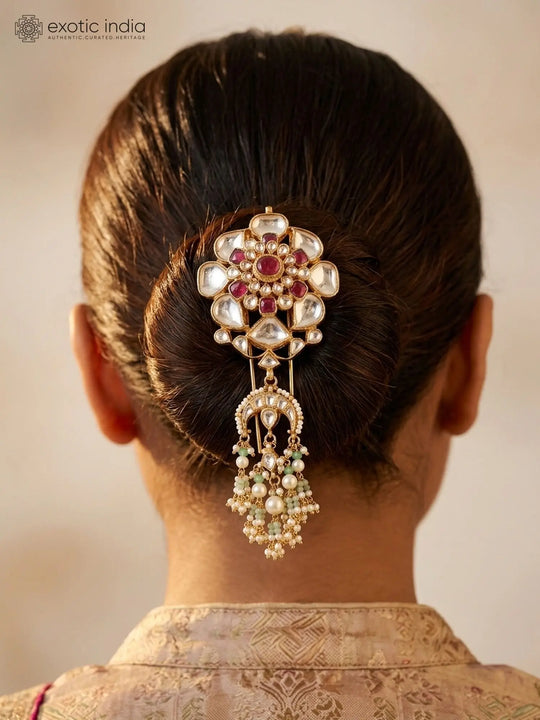 Floral Kundan Brass Maang Tikka with Juda Pin