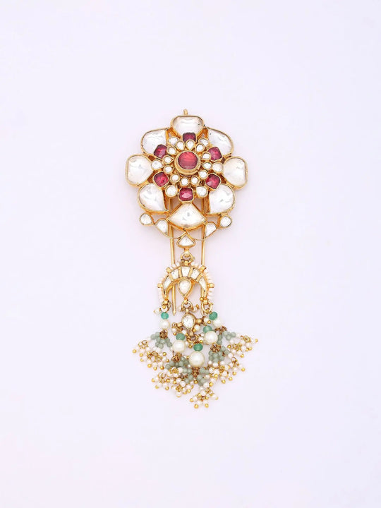 Floral Kundan Brass Maang Tikka with Juda Pin