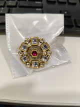 Kundan Ring with Green and Pink Stones in Brass