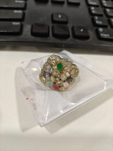 Peach and Pink Kundan Brass Ring
