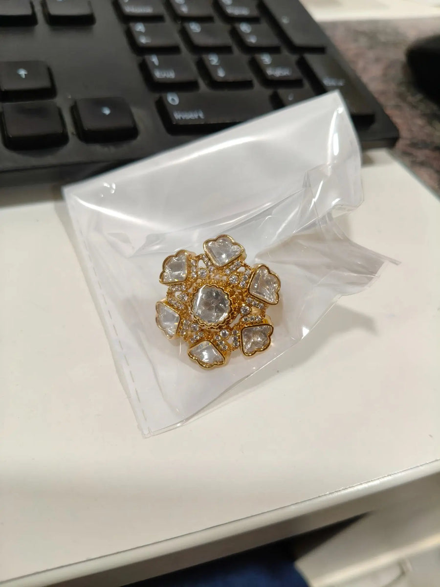 Kundan Brass Ring with Traditional Floral Motif