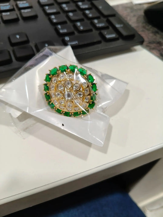 Kundan Brass Ring with Meenakari Inspired Floral Setting