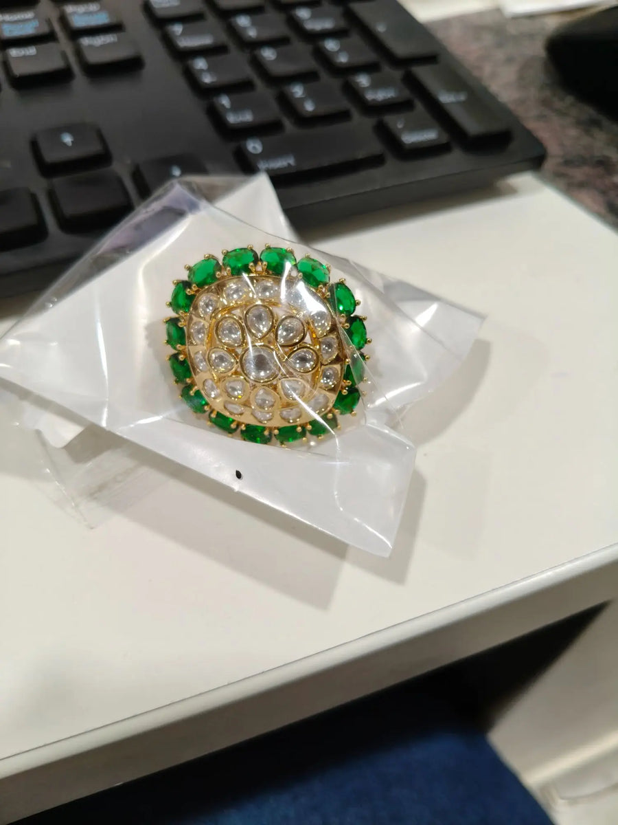 Kundan Brass Ring with Meenakari Inspired Floral Setting