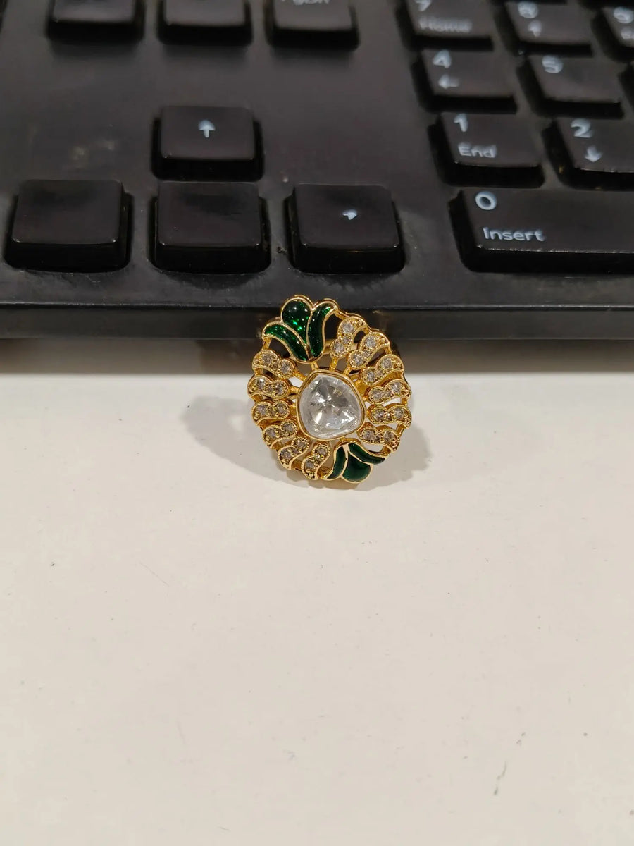 Kundan Brass Ring with Meenakari Inspired Detailing