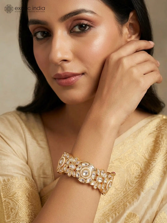 Floral Polki Stone Studded Openable Brass Bangles