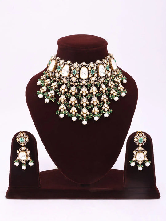 Moissanite Studded Sterling Silver Bridal Necklace Set