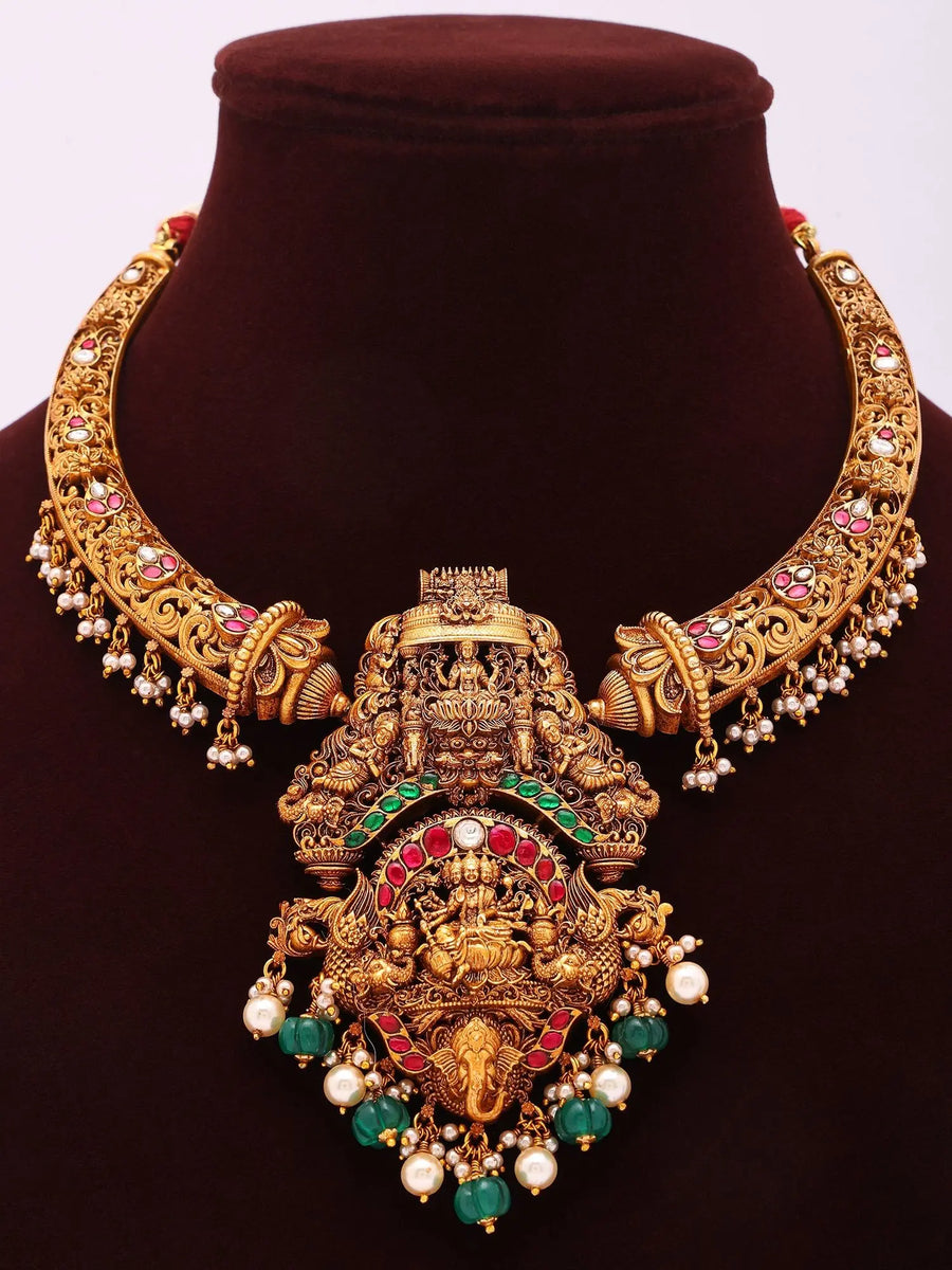 Goddess Lakshmi Temple Sterling Silver Necklace