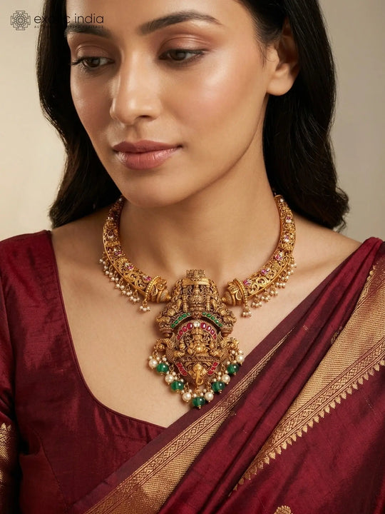 Goddess Lakshmi Temple Sterling Silver Necklace