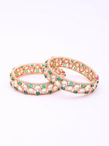 Polki Stone Studded Green and White Openable Bangles