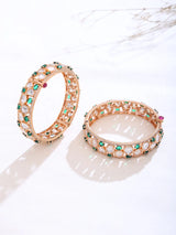 Polki Stone Studded Green and White Openable Bangles