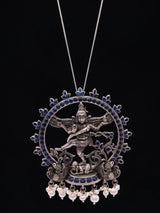 Nataraja Sterling Silver Pendant with Blue Stone and Pearl Drops