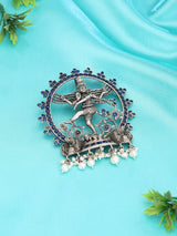 Nataraja Sterling Silver Pendant with Blue Stone and Pearl Drops
