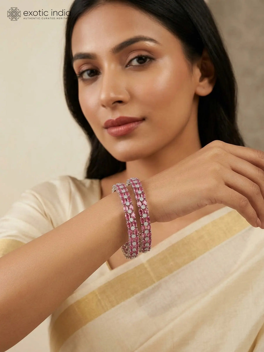 Pink and Rose Crystal Studded Brass Bangles