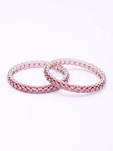 Pink and Rose Crystal Studded Brass Bangles