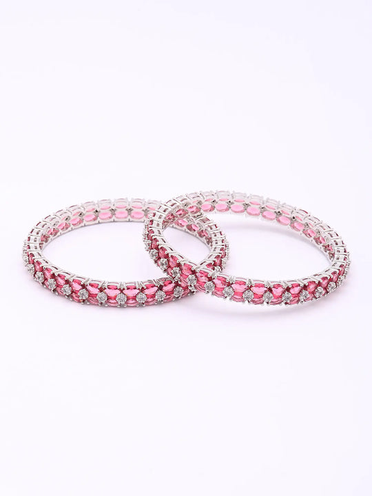 Pink and Rose Crystal Studded Brass Bangles