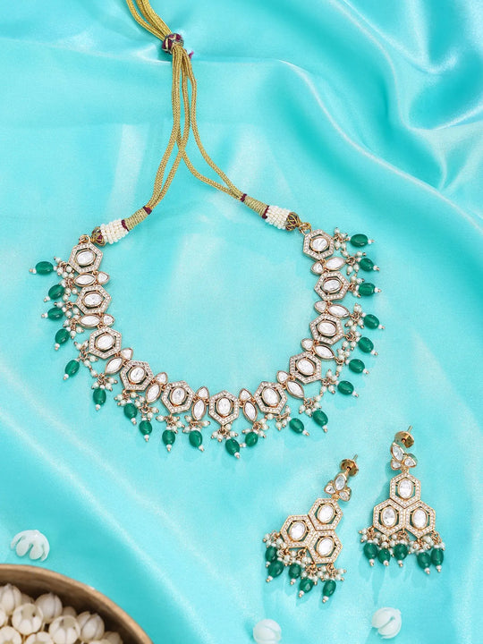 Geometric Kundan Stone Studded Choker and Earrings Set