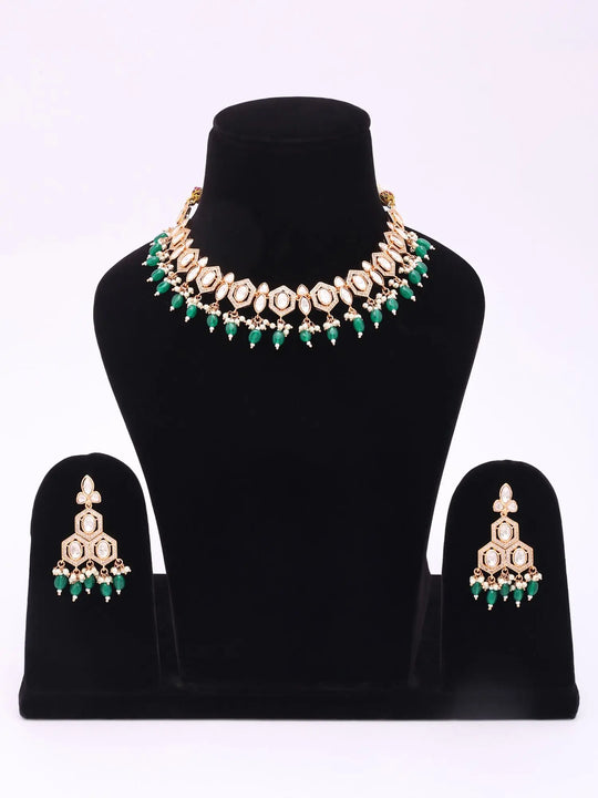 Geometric Kundan Stone Studded Choker and Earrings Set