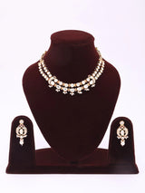 Polki and Pearl Drop Necklace and Earrings Set in Brass