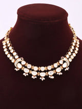 Polki and Pearl Drop Necklace and Earrings Set in Brass